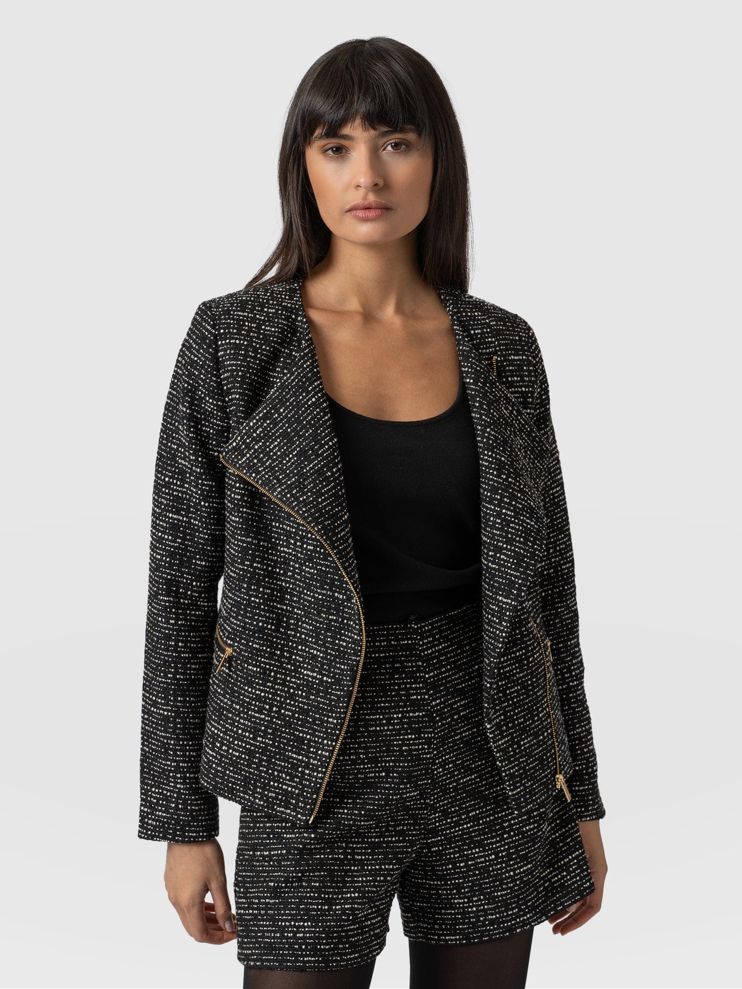 Sutton Asymmetric Jacket Monochrome Bouclé - Women's Jackets | Saint + Sofia® USA